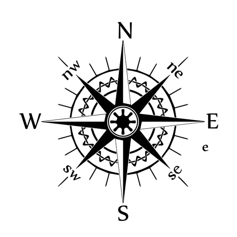 Car Sticker Personality NSWE Compass Wind Rose Baldian PVC Car Decoration Sticker Creative Cover Scratch Black/White, 16cm*16cm