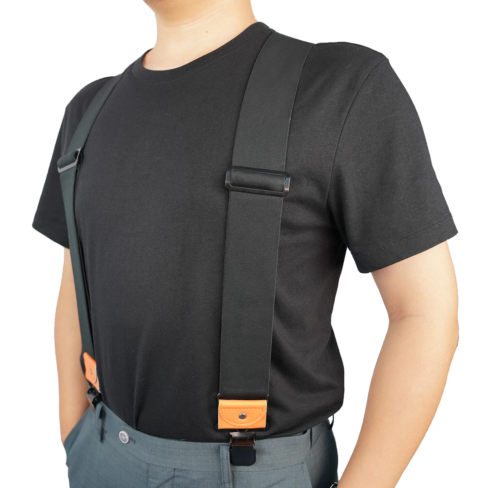 Melo Tough Men\'s Industrial Strength Suspenders Partial Elastic Tradesperson\'s Suspenders 2 inch Wide Tool Belt Suspenders