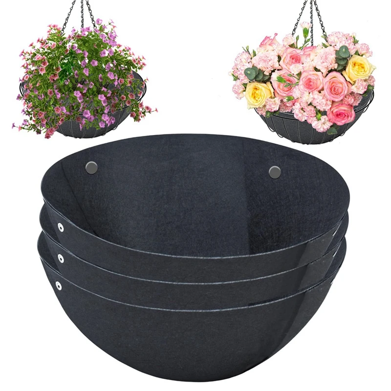 14/16 Inch Hanging Flower Basket Liners Fabric Hanging Plant Liners Non-Woven Black Felt 6PCS