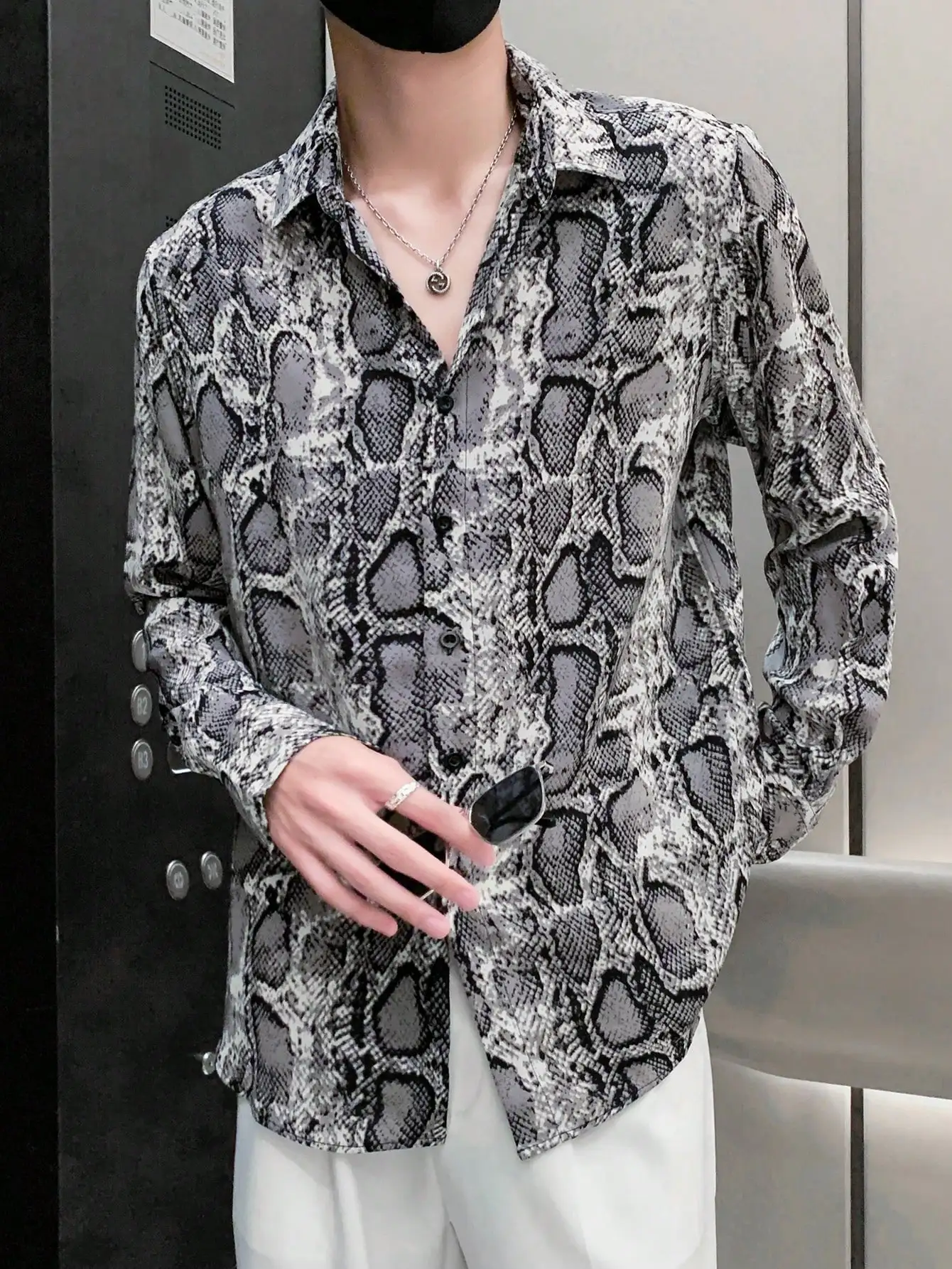 

Men's Snakeskin Print Long Sleeve Casual Shirt for Party Fall Wear