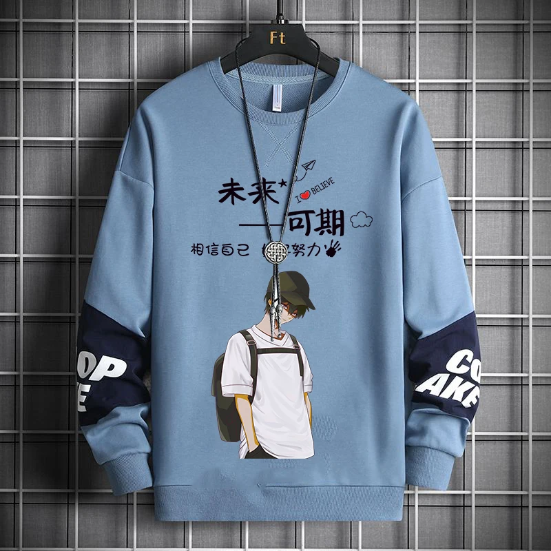 

Зима 2024: Мужской свитшот свободного кроя с круглым вырезом, креативным текстовым принтом, повседневный, удобный, из смесового хлопка и полиэстера, молодежный стиль