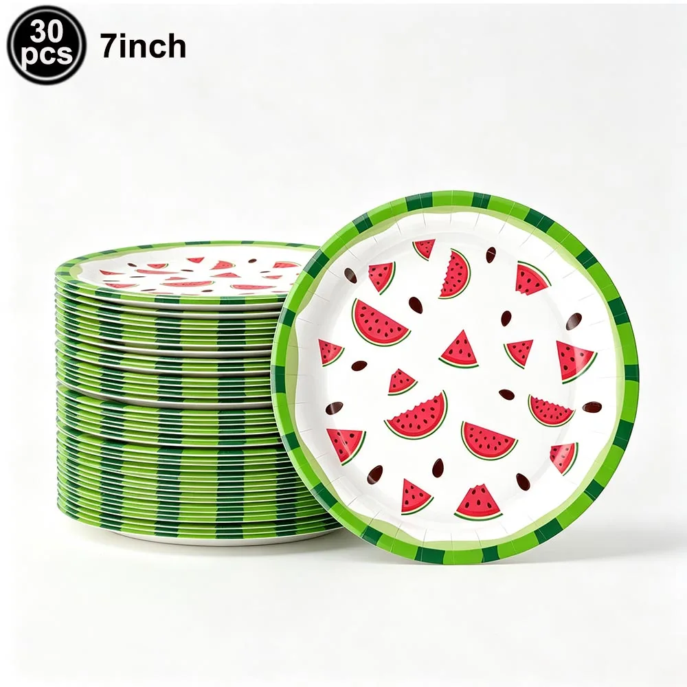 Wassermelonen-Geschirr, Kindergeburtstag, Party, Pappteller, Servietten, Strohhalme, Tassen, Dekorationen, Sommer-Partys mit Wassermelonenmotiv – Detail 5