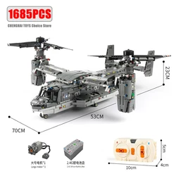 WW2 Technical Electric Osprey Transport Aircraft Building Blocks High-Tech Sets Military Fighter Bricks Boys Toys for Kids Gifts