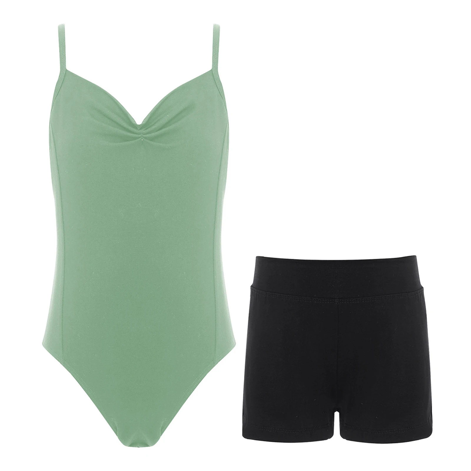 Leotardos de baile de Ballet para niñas, mono de gimnasia con tirantes finos ajustables y pantalones cortos, traje de práctica de entrenamiento de Yoga de bailarina