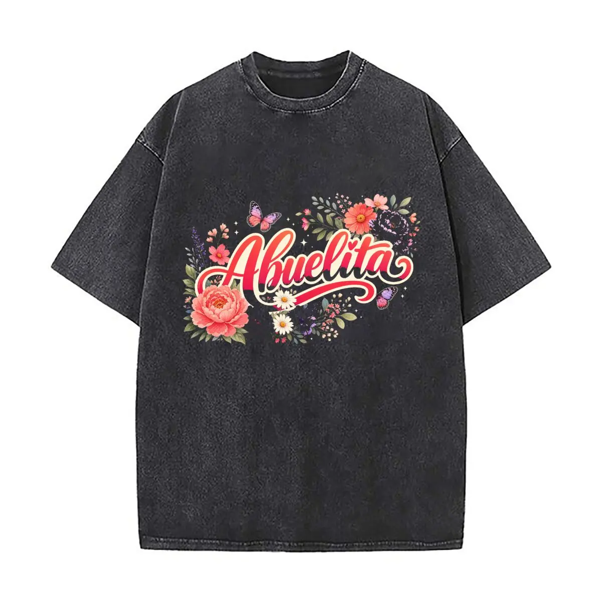 Футболка Butterfly Bloom Abuelita Script Gard с короткими рукавами, выцветшая, винтажная, модная, универсальная, на каждый день
