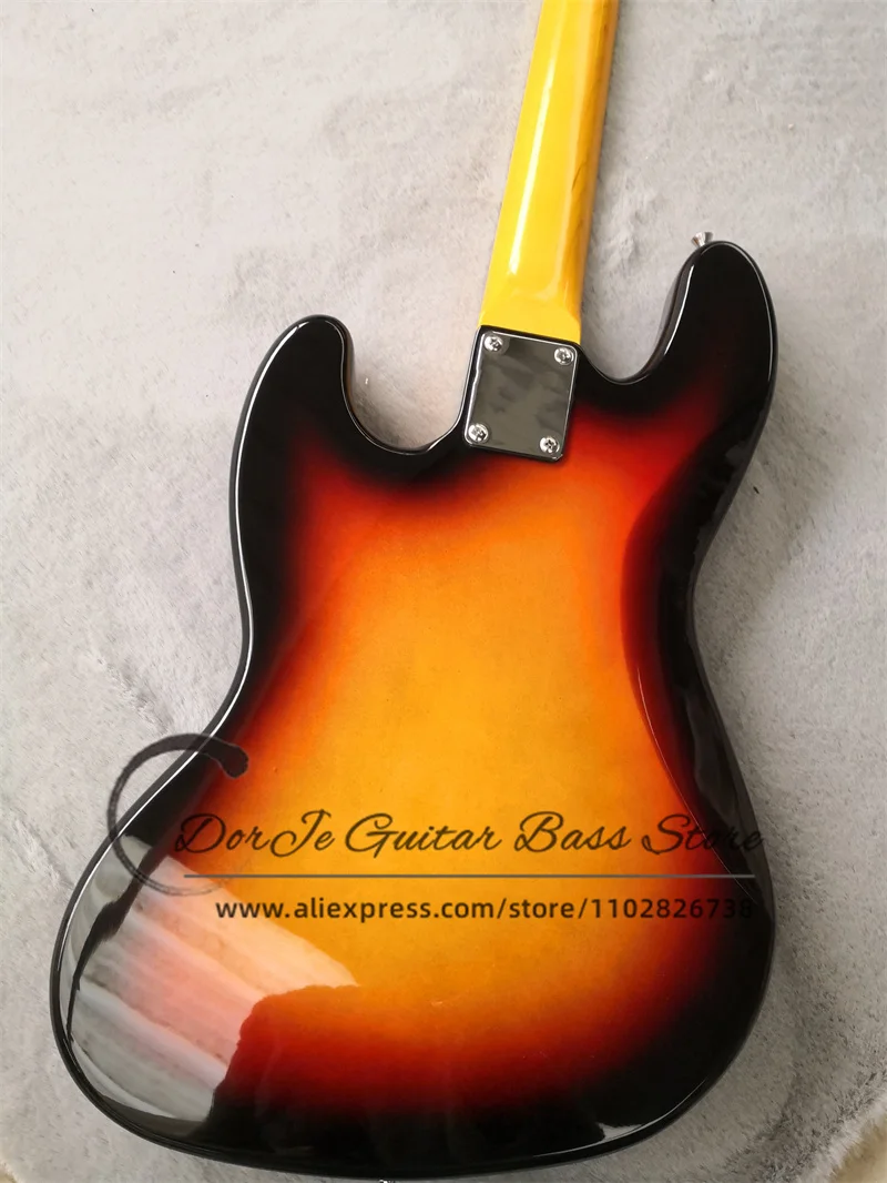 4 string Bass Guitar Sunburst Body Rosewood Fingerboard Fixed Bridge Iron protective shell Red turtle pickup guard Ja Bass