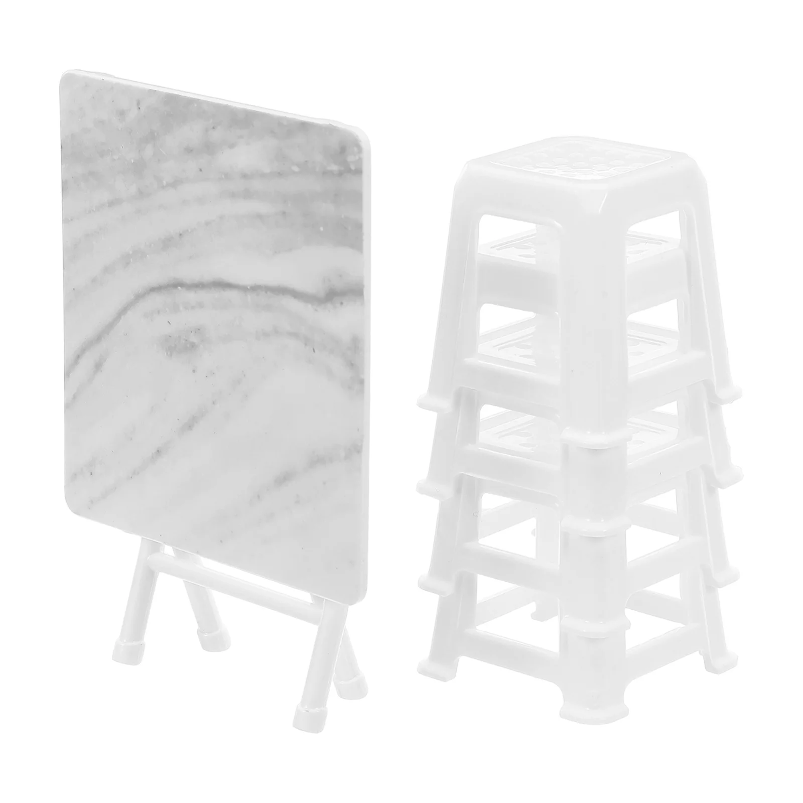 1 zestaw Miniaturowy Stół z 4 Krzesłami do Domku dla Lalek Meble Dekoracja Salonu Plastikowe Zabawki dla Dzieci Kreatywne Edukacyjne do Domu