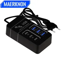 35W USB Power Strip Charger Multi Ports Fast Charging Adapter for Mobile Phone EU/US UK Plug with Type C for Quick Charging