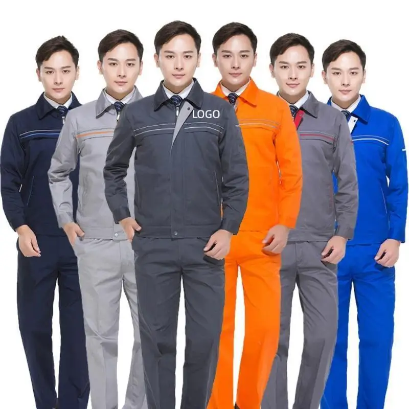 春秋長袖作業服-メンズ-耐摩耗性-建設工場-自動車修理-溶接機械服-プリントロゴ入り