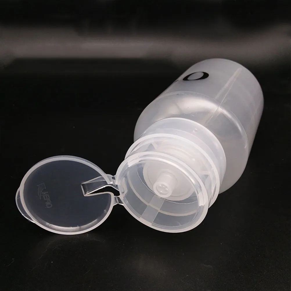 2Pcs Nail Polish Remover Press Bottles Lockable Subpackaging Pump Press Dispenser Bottles Black White Neck Plastic Storage
