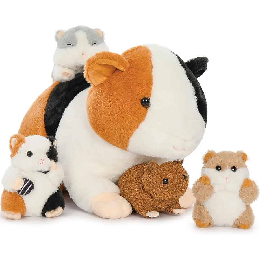 

5 Pieces Giant Guinea Pig Stuffed Animal 19.7 Mommy Hamster Plush with 4 Cute Baby Guinea Pig Plushies in Mother Hamster's Bell