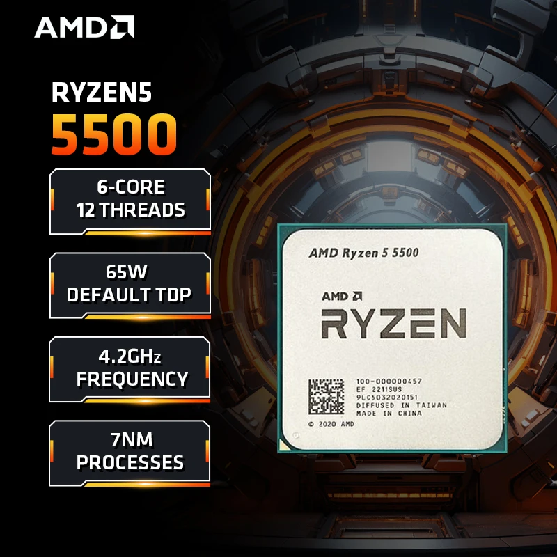

AMD Ryzen 5 5500 3,6 ~ 4,2 ГГц 6-ядерный 12-поточный настольный процессор Процессор AM4 Разъем без встроенной графики Без вентилятора радиатора