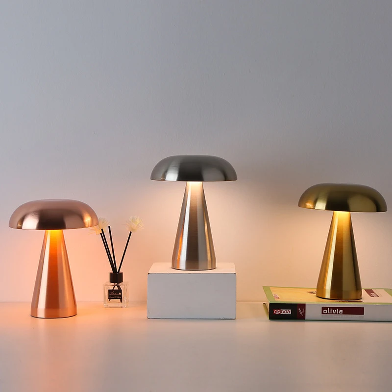 Metal Mushroom LED Home Decor Table Lamp Creative Living Room Bedroom Atmosphere Light USB Charge Touch Night Light Bar Lamp