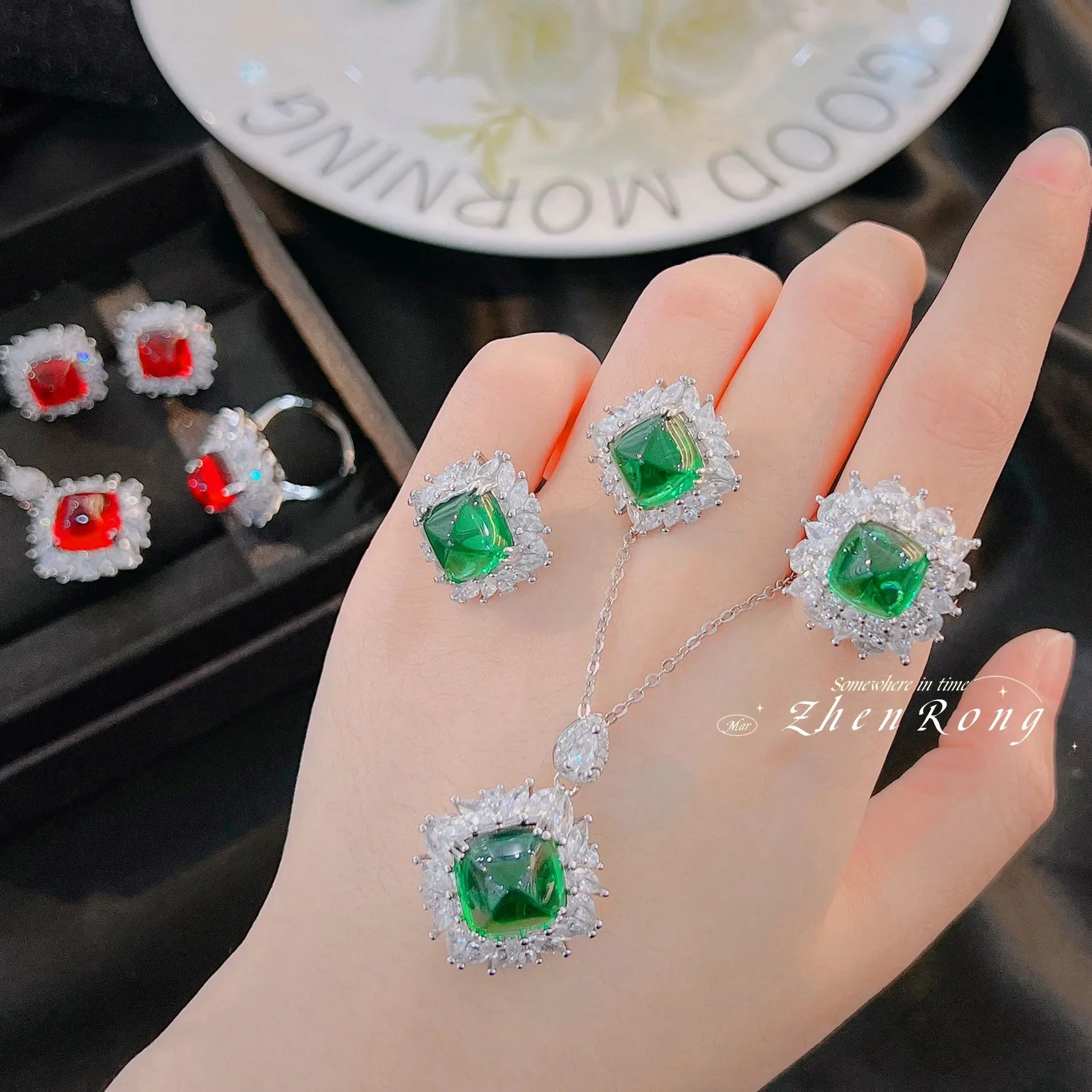 

Комплект из колье и серёг, из серебра 925 пробы, с турмалином