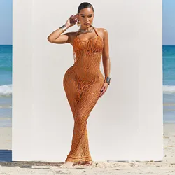 Sexy Bikini Tops Sets Mesh Cover Up Beach Women Summer Crochet Knitted 2 Piece Skirt Set Elegant Dress Two Piece Set Outfit