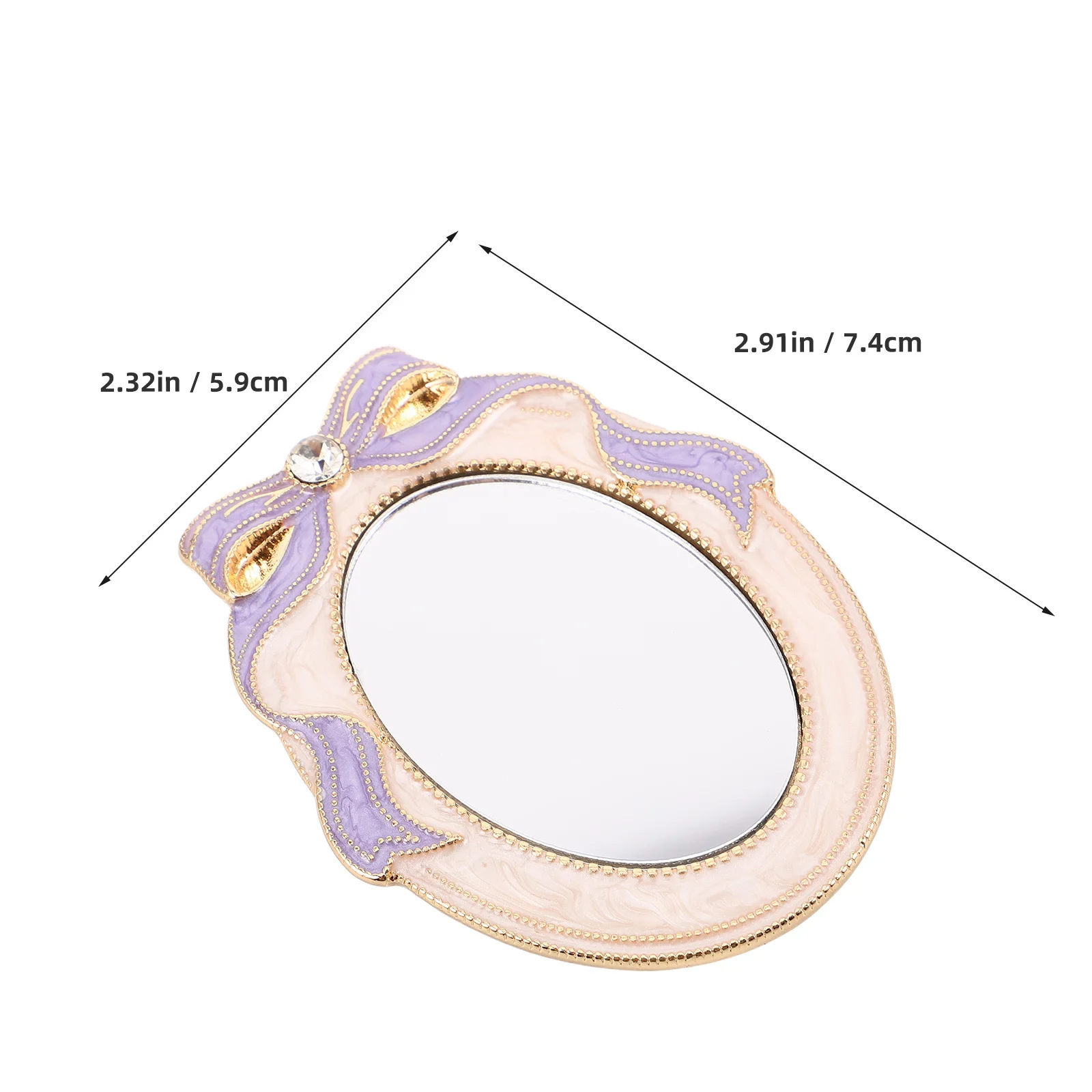Vintage Taschen-Make-up-Spiegel, Mini, tragbar, kompakt, mit Strasssteinen, Schleife, Reisegröße, Retro-Stil, Make-up-Spiegel für Mädchen