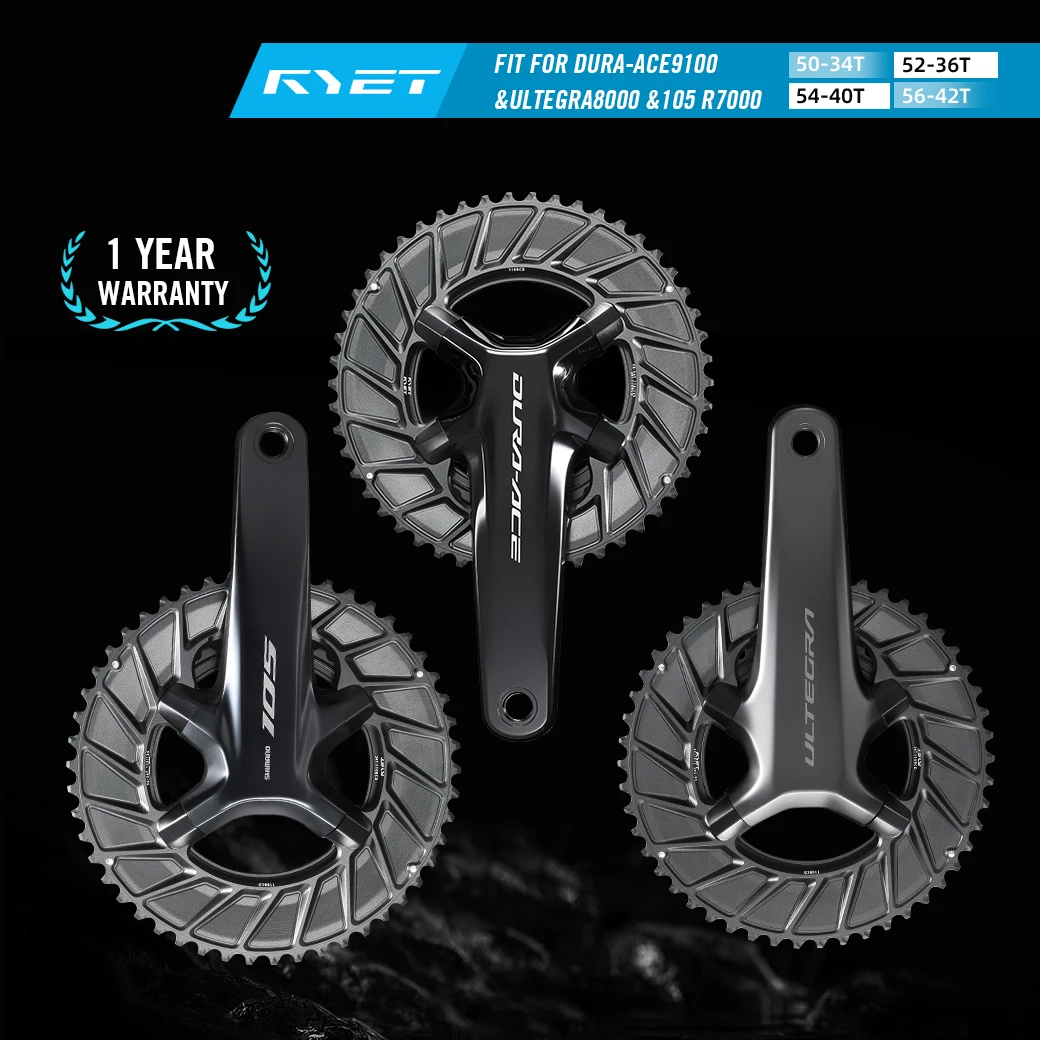 

RYET 110BCD Chainring 2X 50-54T 7075 Alloy 155g for Shimano 105/Ultegra/Dura-Ace 11-12S Road Bike Aero Bolt Cover