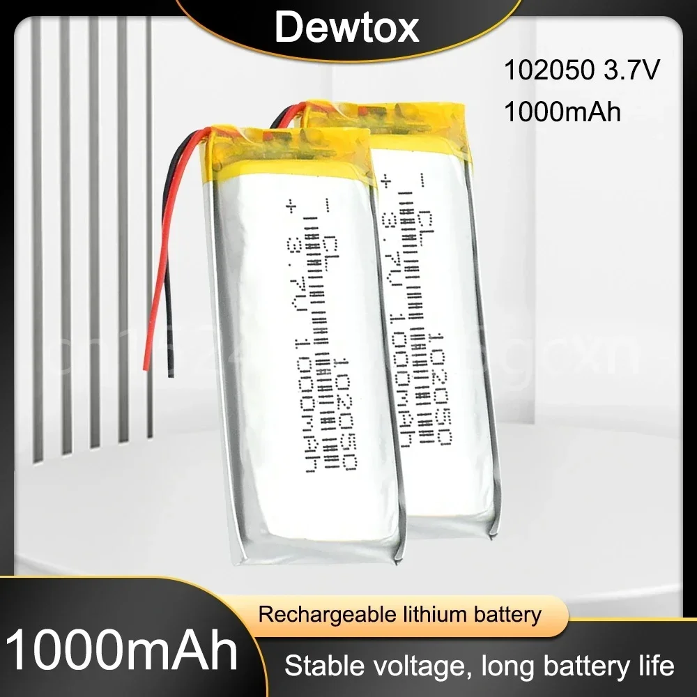 Batería recargable de polímero de litio de 3,7 V 102050   Li-Po de 1000mah para núcleo de carga de altavoz Bluetooth con pistola de acero pequeña
