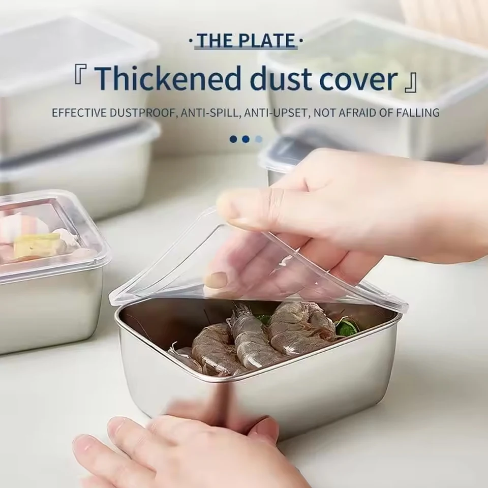Stainless Steel Food Container with Cover Small Thicken Fresh-keep Food Fruit Lid Sealed Storage Box Kitchen Fridge Organizer