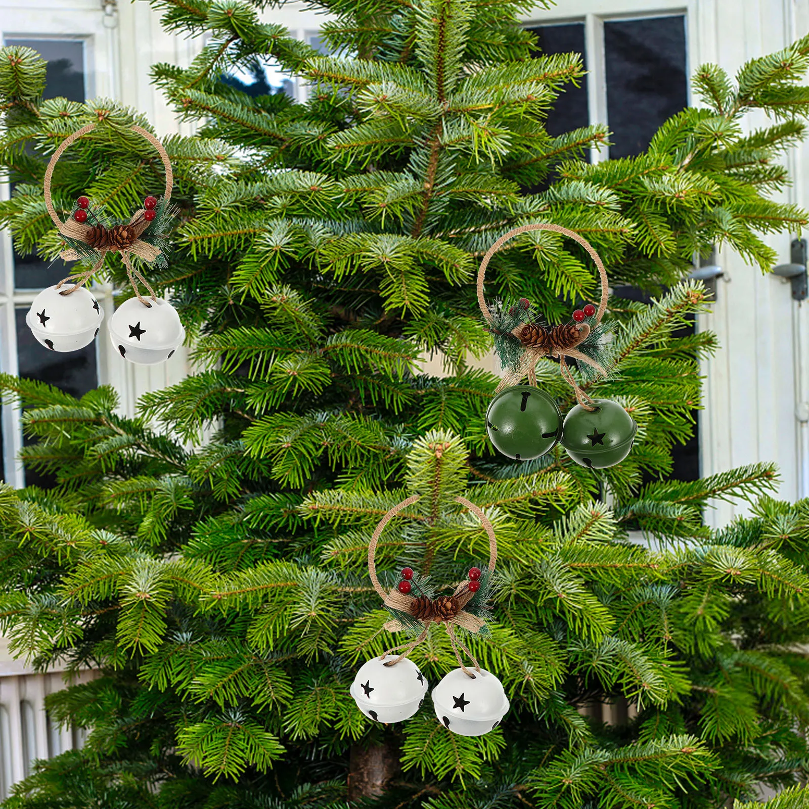 

2Pcs Hanging Christmas Bells Retro Iron Design Ornament for Xmas Tree Decor Festive Pendant Home Holiday Adornment