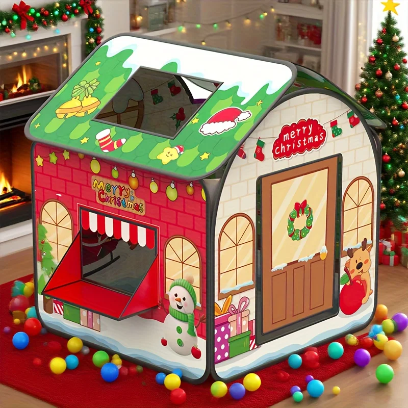 Tenda da gioco natalizia per bambini Casetta da gioco con porte Finestre Casetta da gioco per bambini per interni ed esterni Fai finta di giocare con un regalo di Natale