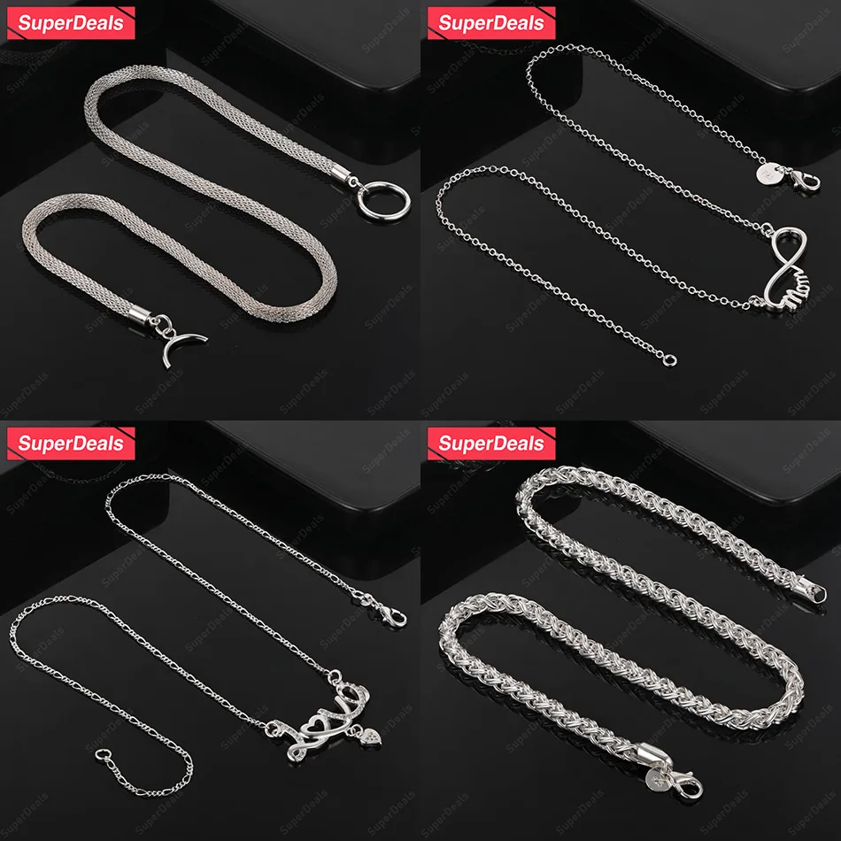 

SuperDeals 925 Sterling Silver Heart Letter O Chain Mesh Chain Keel Chain Necklace Women Christmas Banquet Party Fashion Jewelry