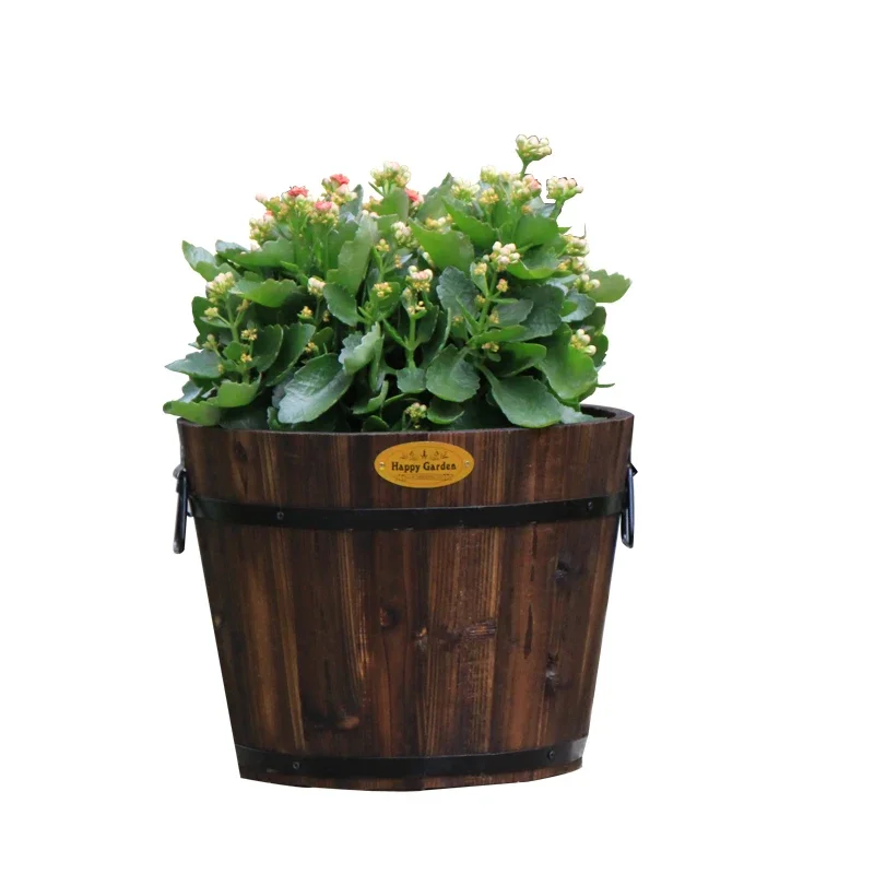 Anti-Corrosion Wooden Plant Pot, Creative Barrel for Balcony Decor, Durable Outdoor Flower Stand, Decorative Garden Planter