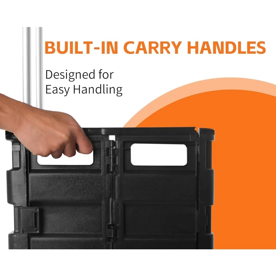 50830 Collapsible Black Rolling Folding Dolly Cart for Teachers MultiFunctional Teacher Dolly with Extra Storage Durable Wheels