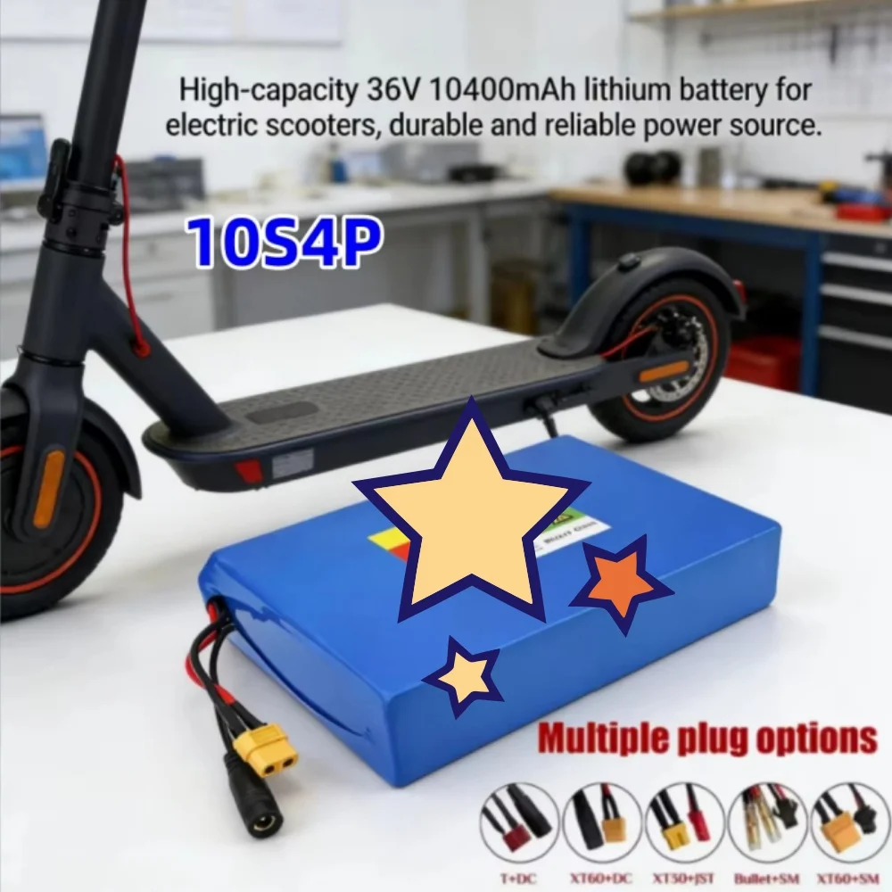 

36V 10.4Ah High Power Battery 18650 10S4P 500W with BMS Protection And Charger 42V 10400mAh for Electric Vehicles