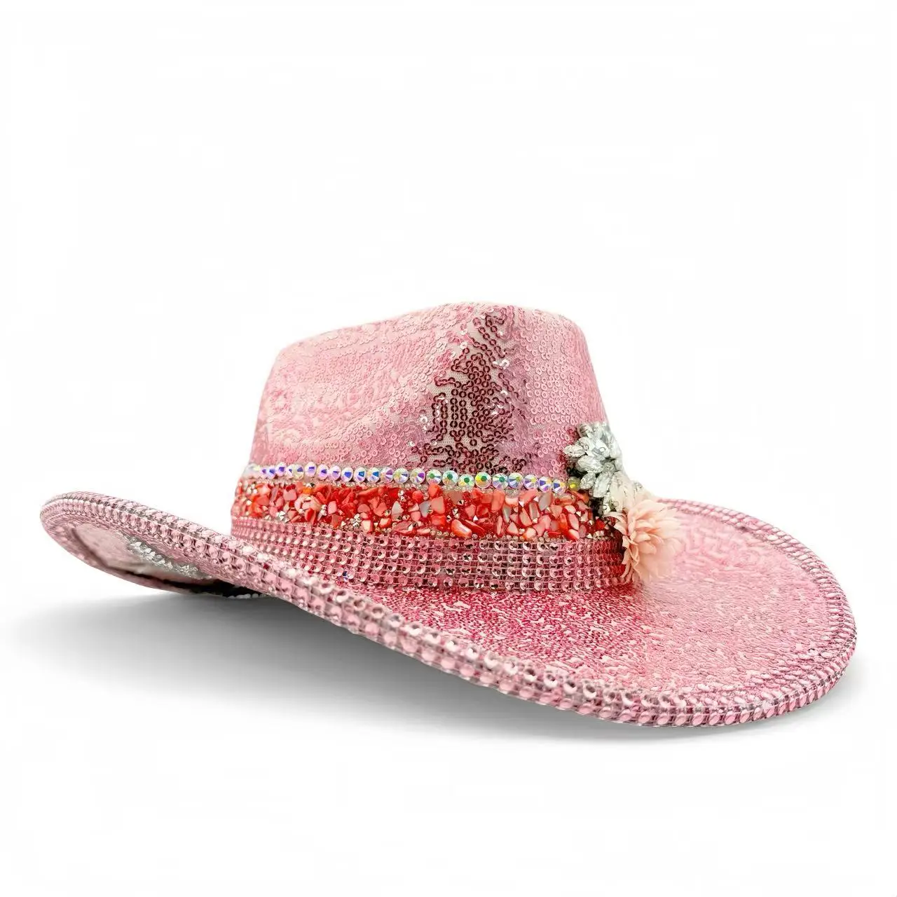 HongLuan Glitter Costume Hat Adult & Cowboy Hats Rhinestone for Woman, Cowboy Cosplay Female Accessories & Cowgirl Cap