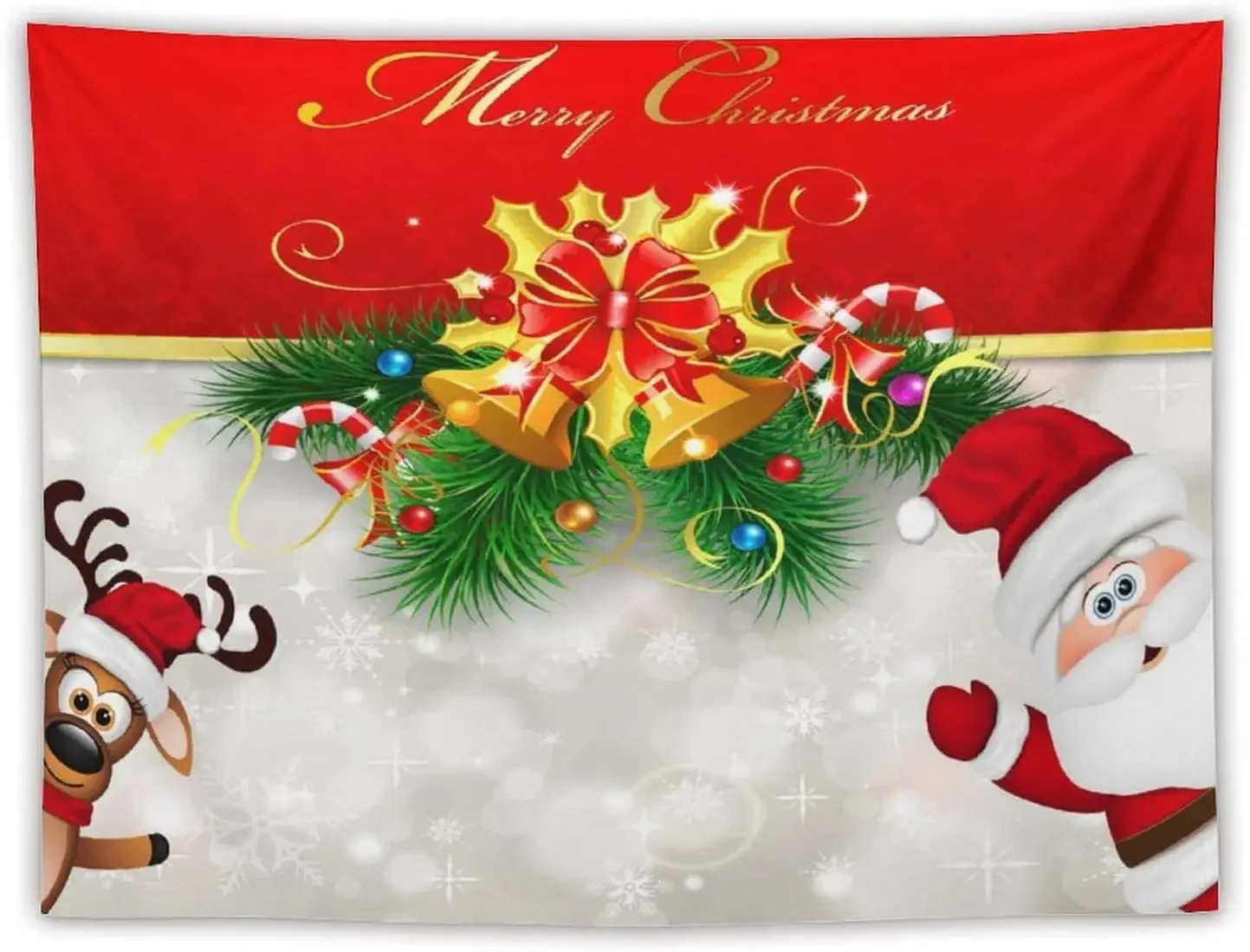 Christmas Tapestry,Santa Claus Xmas Snowflake Tapestry,Happy New Year Wall Art,Home Decor for Bedroom & Living Room,Dorm Wall