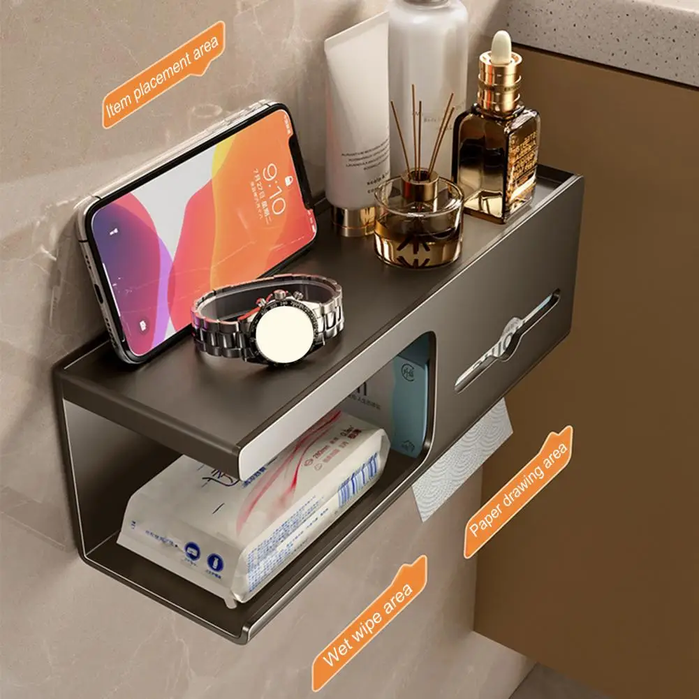 Wall-mounted Toilet Paper Holder Modern Bathroom Storage Solution Wall-mounted Toilet Paper Box with Storage Rack for Bedroom