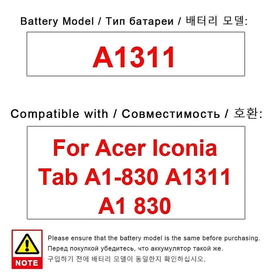

For Acer Iconia Tab A1-830 A1311 A1 830 Safe Tablet Battery Premium Replacement 4300Mah