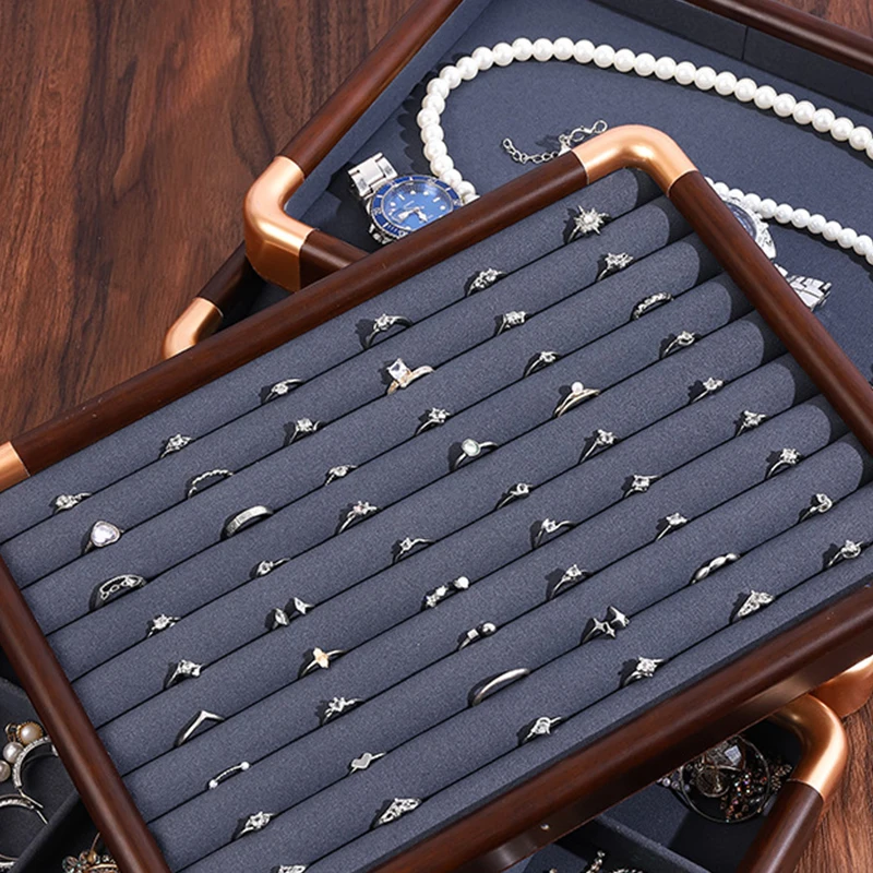 Wooden Jewelry Storage Tray Ring Earring Bracelet Necklace Watch Display Plate Counter Jewelry Organizer Stackable Tray