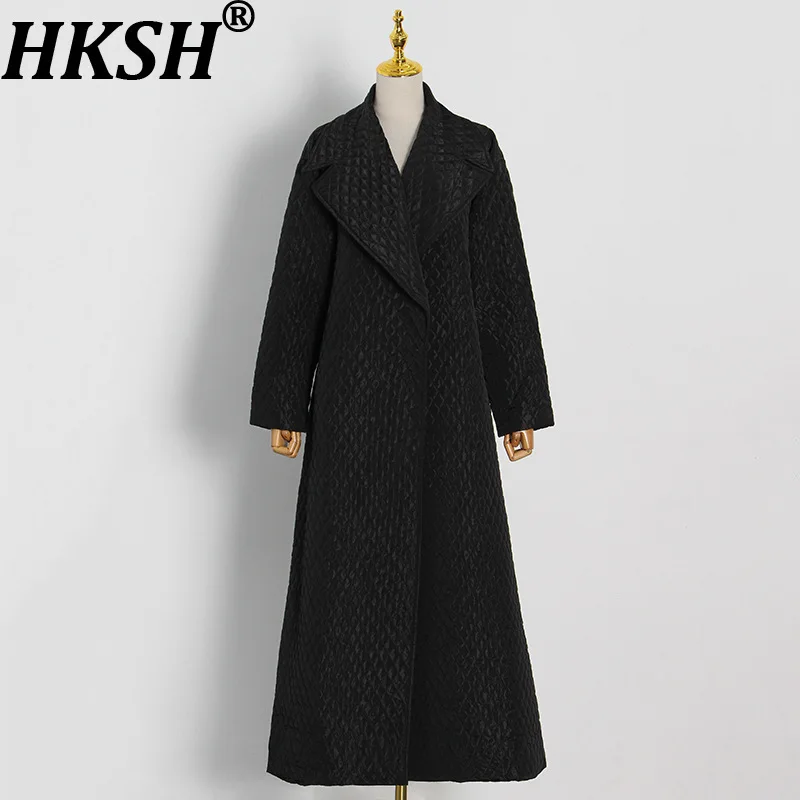 

HKSH 2023, осенне-зимнее новое женское длинное стеганое пальто, однотонное универсальное элегантное модное ватное пальто с отложным воротником HK14212