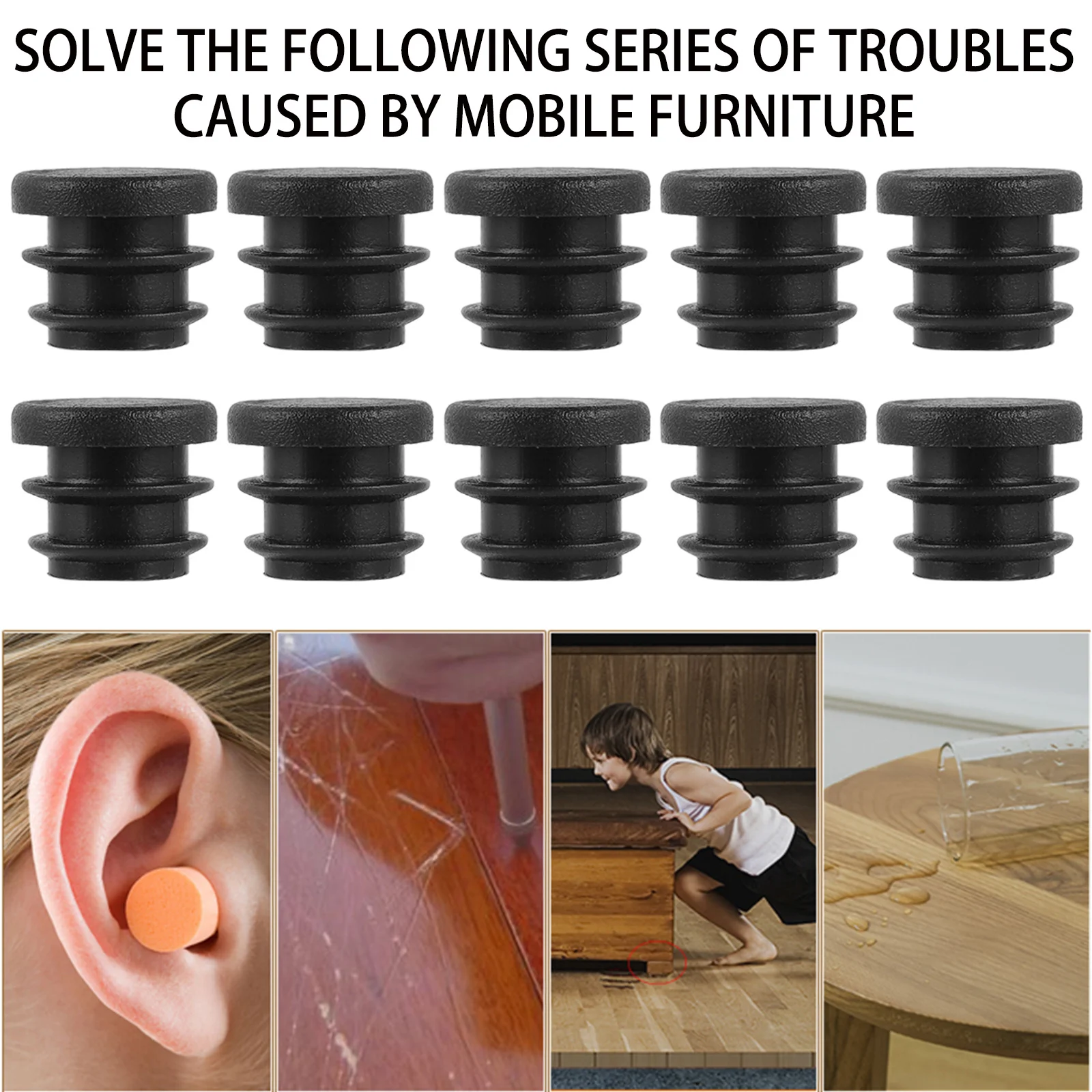 

100Pcs Round Plastic Furniture Leg Plug Cover 25Mm Black Ribbed Tube End Cap Chair Glide Insert Furniture Leg Plug