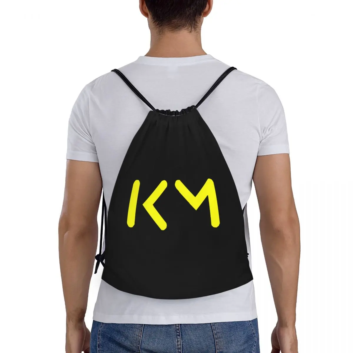 Custom Yellow Km Mbappes Voetbal Voetbal Trekkoord Rugzak Tassen Vrouwen Heren Lichtgewicht Gym Sportzakken Om Te Winkelen