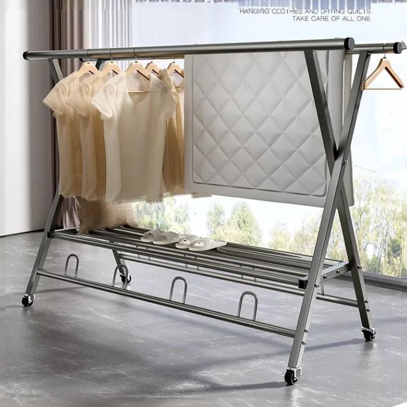 Metal Modern Clothes Hanger Movable Thick Shelf Skirt Foldable Clothes Drying Rack Baby Storage Arara De Roupa Home Accessories