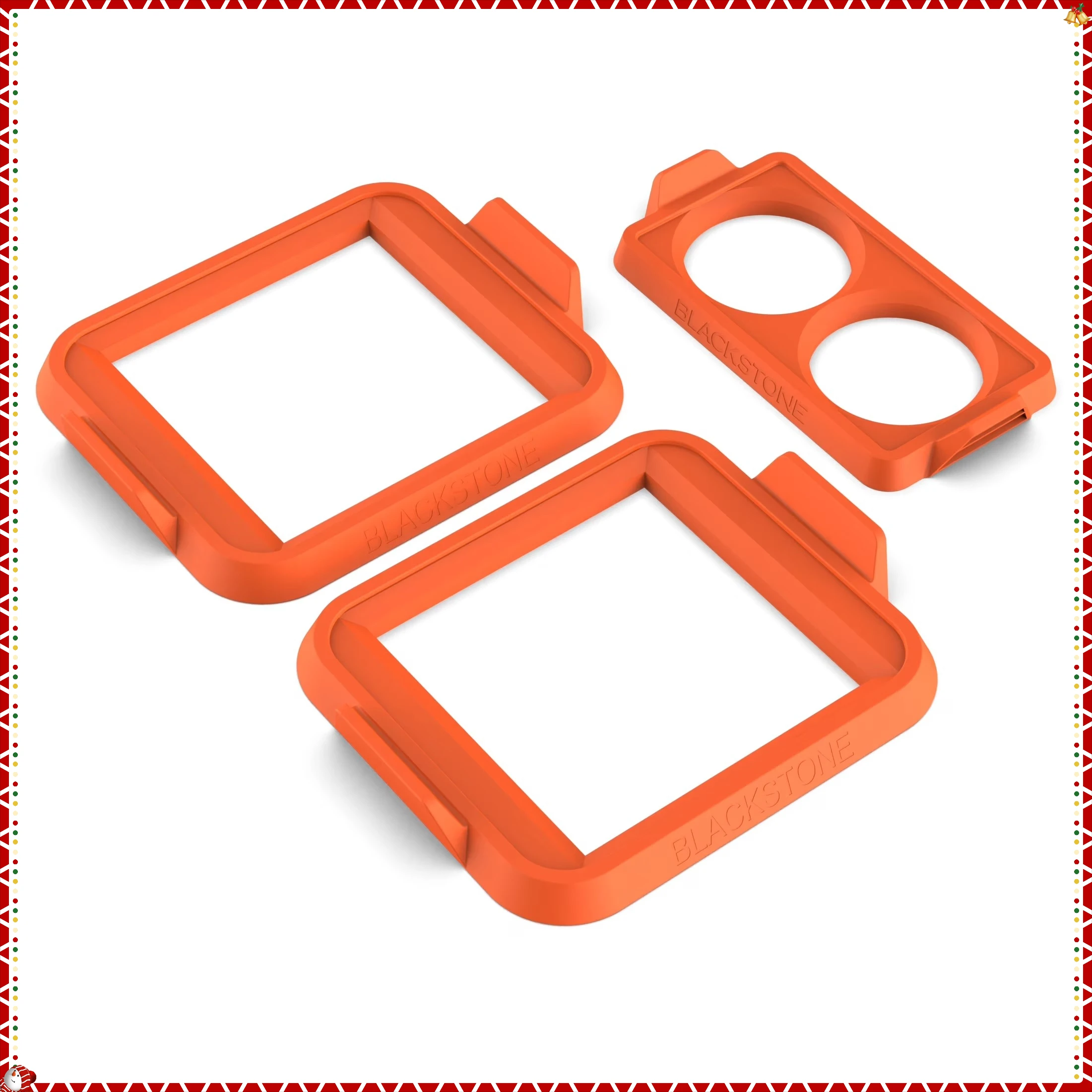 

3-Piece Orange Silicone Egg Ring Set, Circle & Square Molds for Perfect Omelets & Sandwiches, Non-Stick Dishwasher Safe