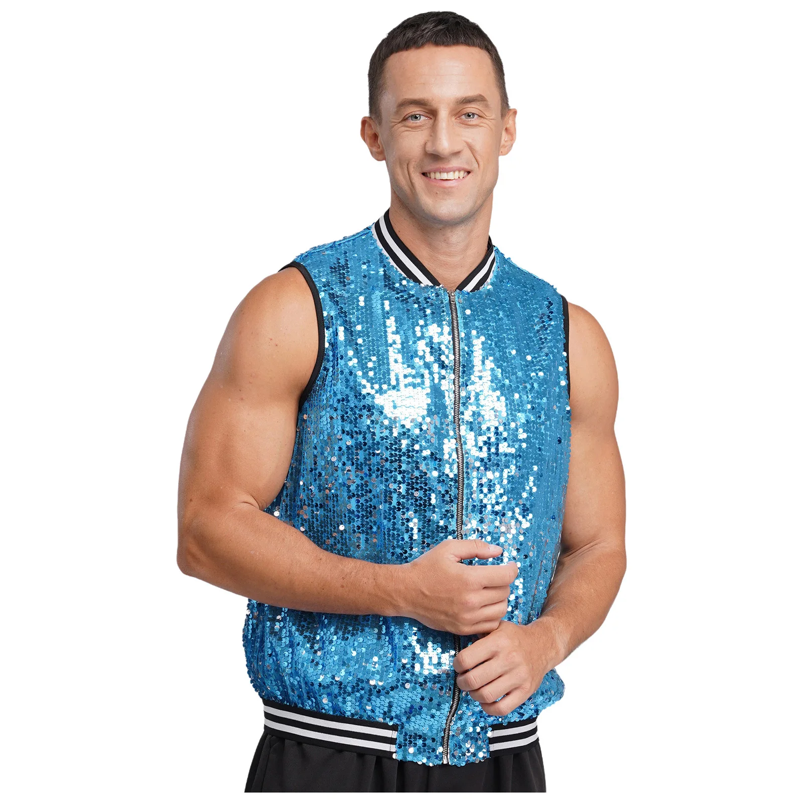 

Men Sequins Fashion Waistcoat Sleeveless Shiny Dance Jacket for Holiday Festival Carnival Raves Club Party Singer Musical Vests