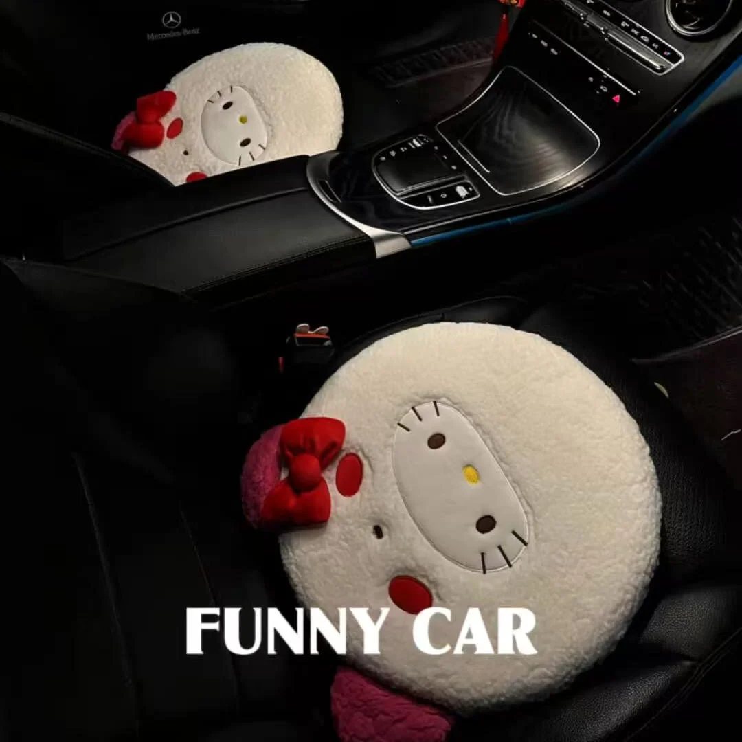 

hello Kitty Car Seat Cushion Winter Plush Thickened Warmth Car Cushion Universal Seat Cover for Suv Pick-Up Truck Sedan