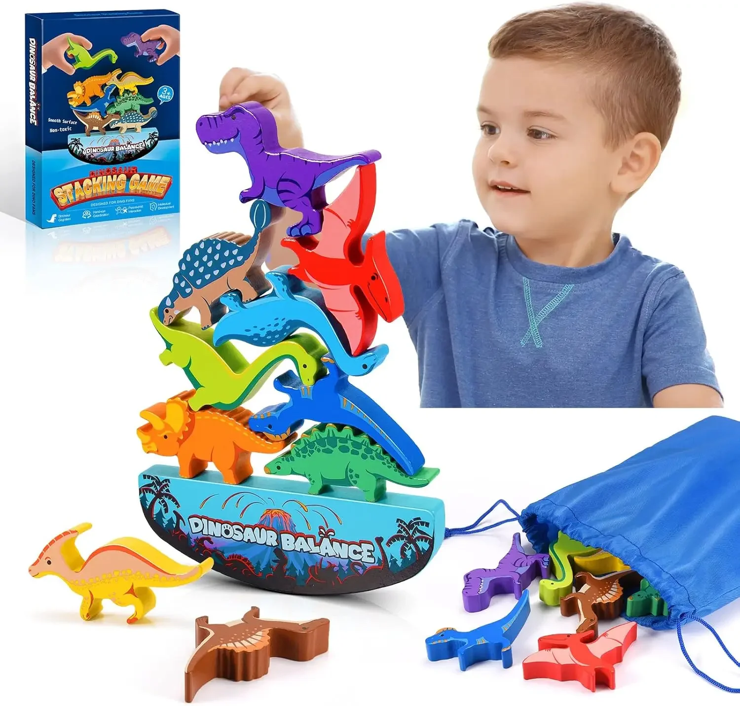 

Игрушки Монтессори для детей 3-7 лет, деревянные блоки динозавров/животных, штабелируемые игры, развивающая игрушка для детей 3, 4, 5, 6 лет, подарок на день рождения