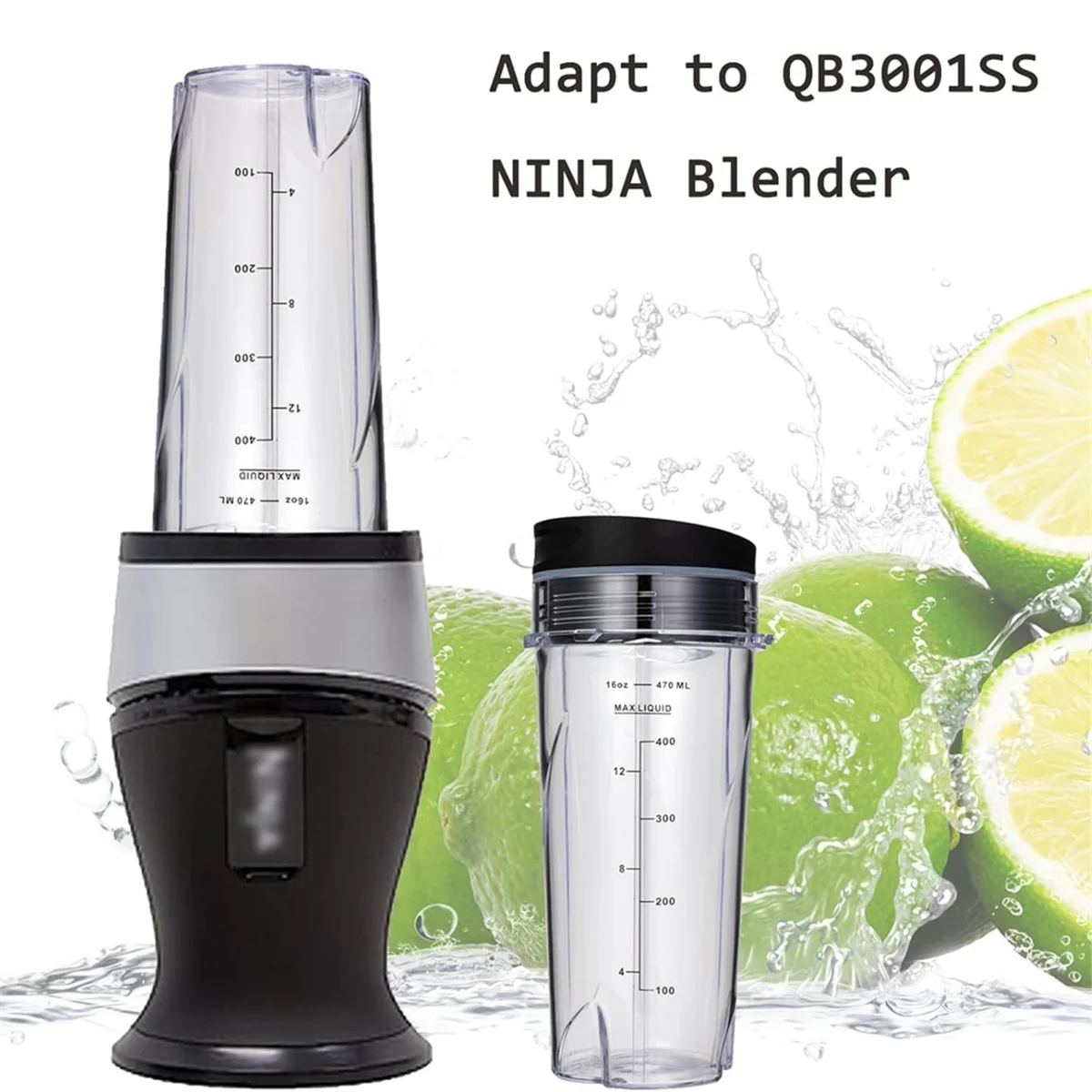 16Oz Replacement Cups for Ninja QB3001SS Fit Compact Personal Blender, with Lids- 2 Pack