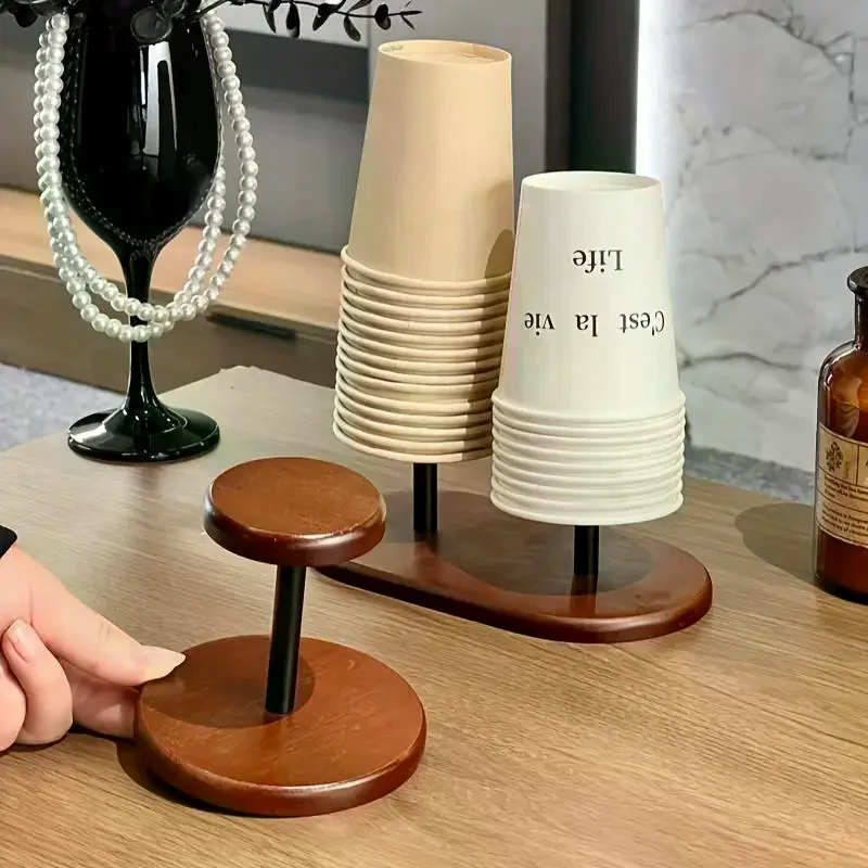 

Paper Cup Storage Holder Wooden Material Coffee Bar Organizer Countertop Disposable Cup Dispenser Home Supplies