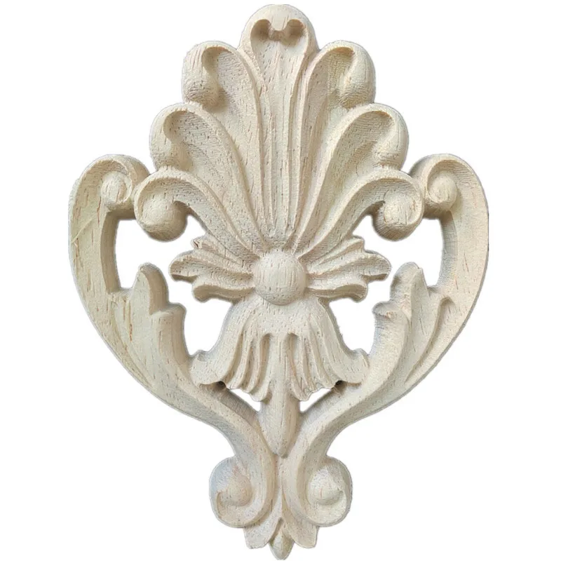 1PC Wood Carved Decal Corner Frame Doors Furniture Woodcarving Decorative Wooden Figurines Craft Applique Decoration 10x13cm