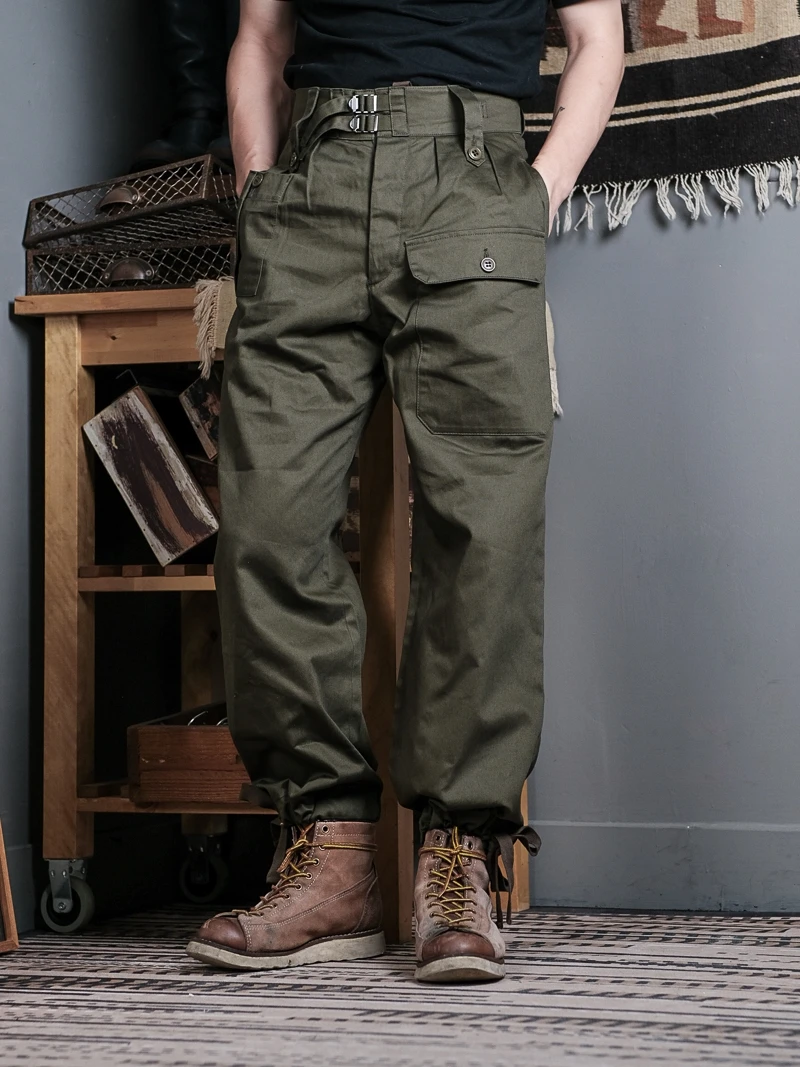 

New P37 Loose Cotton Work Trousers Thickened Pure Cotton Satin Fabric Military Green OG107 British Style Field Pants