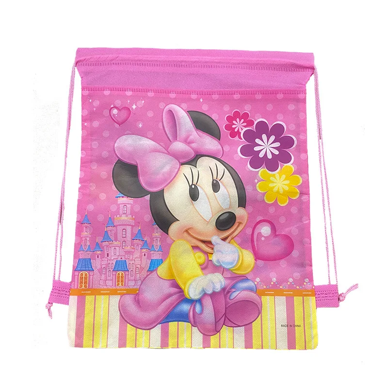 Mickey Minnie Mouse Kids Backpack Cartoon Drawstring Bag Portable Shopping Traveling Bags for Children