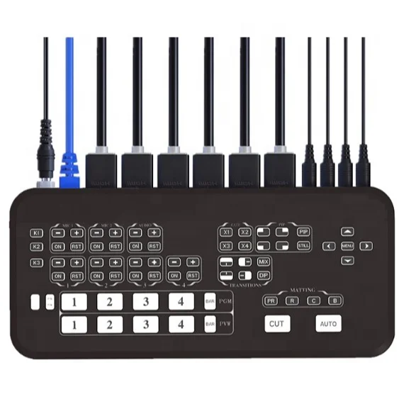 Broadcast Video Streaming Switcher 4-Kanal-Video OBS Switcher Live Stream Video Switcher für Live- und Broadcast-Tastatur