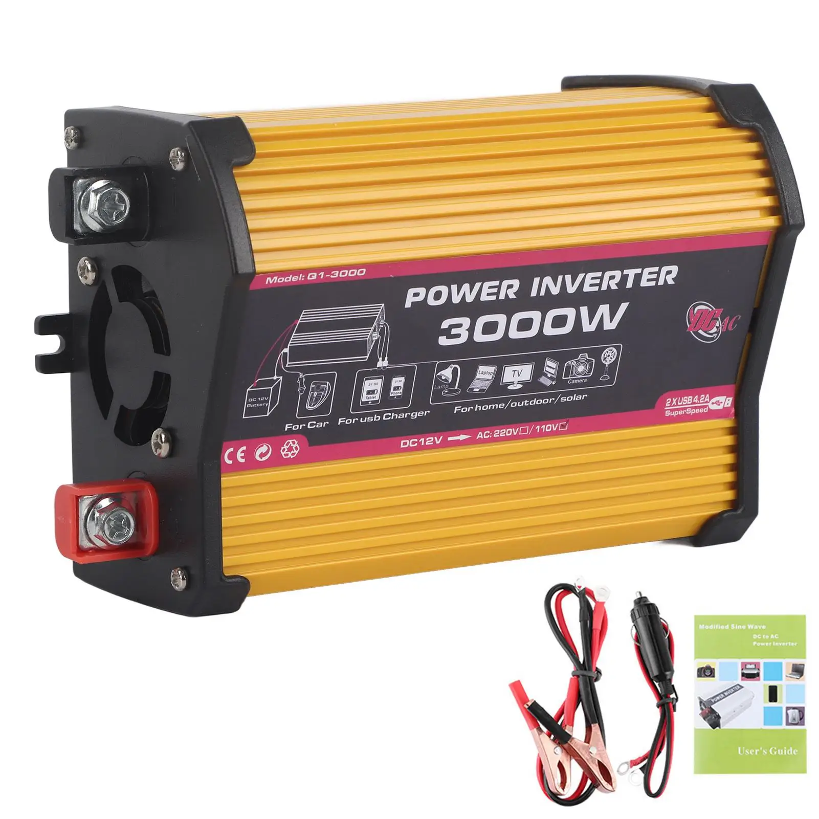 300W Car Inverter Dual USB Auto Power Converter - Modified Sine Wave Adapter for Convenient Charging