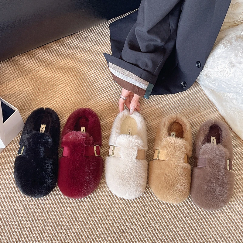 Red Plush Closed-Toe Fuzzy Slippers for Women, Autumn and Winter, Soft Sole, Extra Fleece, Comfy for Pregnant Women - view 2